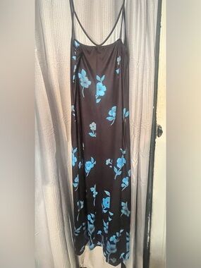 Black Slip Dress with Blue Floral Print